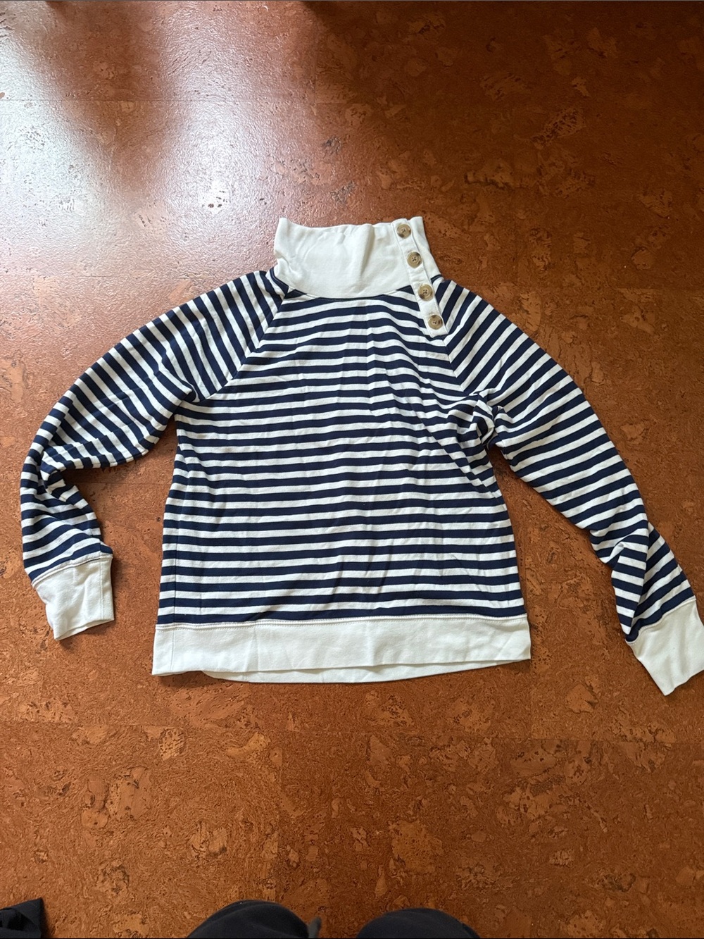 J. Crew Navy and White Striped Button-Shoulder Long Sleeve Top